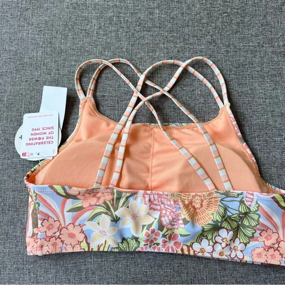 NWT Roxy Orange Sporty Floral Tropical Bikini Top Crisscross Straps Girls 16